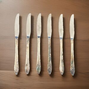 6 Vintage Oneida Community Plate Evening Star Dinner Knives Silverplate